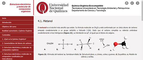 Figura 6. Material didáctico multimedia (MDM) desarrollado en eXeLearning para la unidad didáctica introductoria de QOEC: estructura electrónica y molecular de compuestos orgánicos.