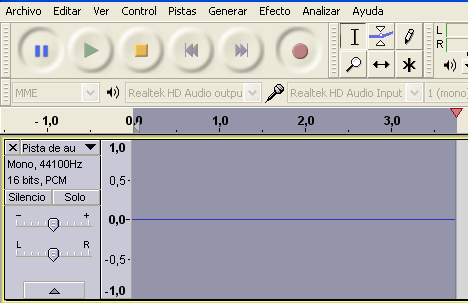 formato de grabación en una captura de pantalla de Audacity