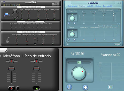 Ejemplos de ajuste de volumen mediante el software de la tarjeta de sonido